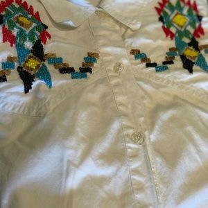 Union Khaki white shirt with beading on yoke